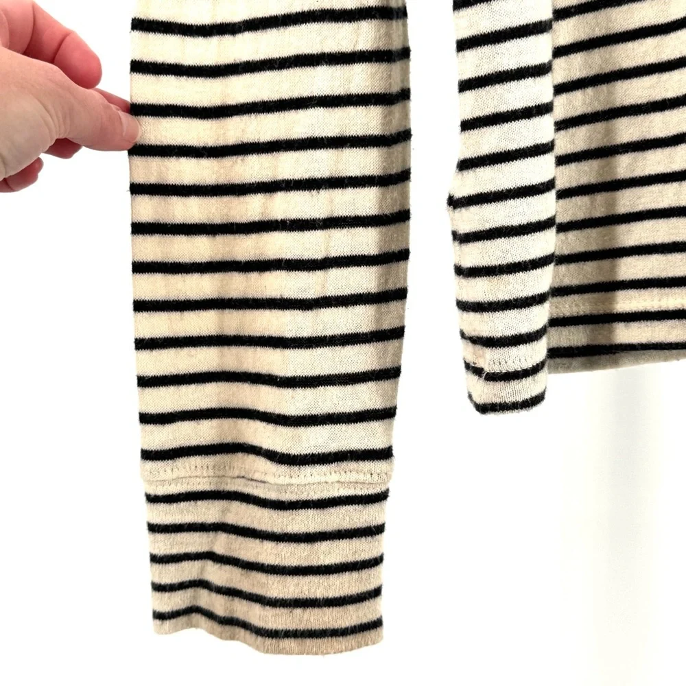 J. Crew Men’s Cotton Cashmere Long Sleeve T-Shirt Cream Black Stripe Size M